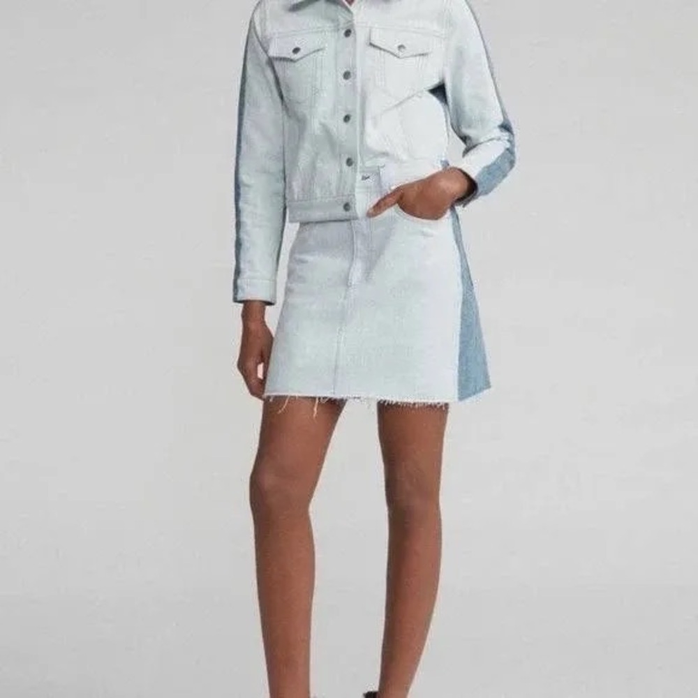 NWT Rag & Bone Two Tone Double Blue Denim Jean Moss Skirt 25